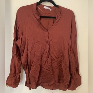 Maroon shiny blouse from Mango